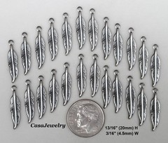 #1148 MINI ANTIQUED STERLING SILVER PLATED FEATHER W/TOP HANG RING – 24 Pc Lot