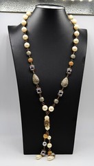Vtg Multi Tonal Silver Gold Bead Ornate Lobster Clasp Necklace Princess Length