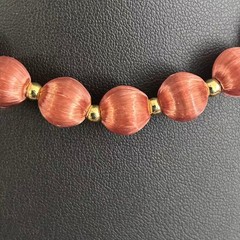 Vintage Burgundy Silk Satin Thread Wrapped Bead Single Strand Necklace 30″