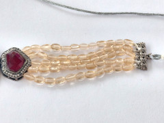 Vintage Necklace Indian Kundan Bridal Choker Adjustable Red Rhinestone Peach