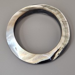 Vintage Mother of Pearl Bangle Bracelet Brown White Variation Asymmetrical 8.25″