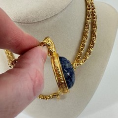 Vtg Kenneth Lane Byzantine Necklace Egyptian Revival Scarab KJL Faux Lapis 34″