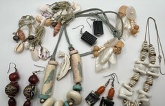 Vintage Nature Jewelry Lot of 8 Beaded Necklace, Shell Earrings Beach