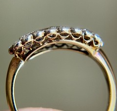 Antique 14K Gold Sapphire & Diamond Saddle Ring Victorian Edwardian Estate 7.25