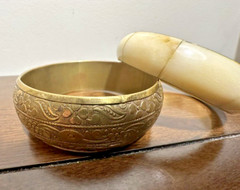 Vintage 1″ Brass Engraved Bangle & 1/2″ Bone And Brass Bangle Boho Chic Bracelet