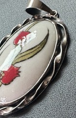 Vintage 925 Sterling Silver Hand Painted Porcelain Floral Pendant 14.84g Oval