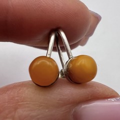 Vintage Soviet Silver 875 Baltic Amber Earrings Stud Screw Back USSR 1970s