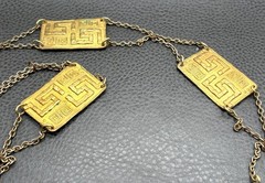 VTG Gold Tone Greek Key Station Etruscan Style Necklace or Belt 42″ Long Chain