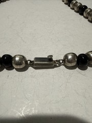 Vintage 925 Silver And Black Onyx Bead Necklace 23” Signed JMS