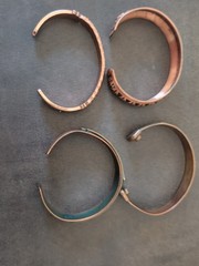 Lot of 4 Vintage Solid Copper Cuff Bracelets Southwestern Stamped Message Stack