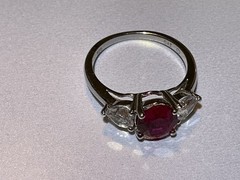 LOVELY STERLING SILVER CUBIC ZIRCONIA RED COLORLESS RING SIZE 7