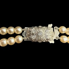 Vtg Double Strand Graduated Faux Pearl Necklace Fancy Box Clasp 21” Cottagecore