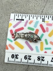 Vintage Sterling Silver Turquoise Eye Articulated Little Fish Pendant Charm .9g
