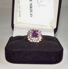 NEW Women’s Sterling Silver Emerald Cut Amethyst & CZ Ring Size 8 – S7