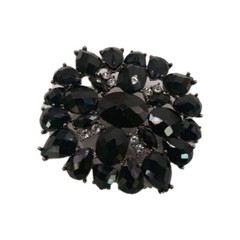 Vintage Black Rhinestone Cluster Brooch Gunmetal Tone Statement Pin 2 by 1 3/4