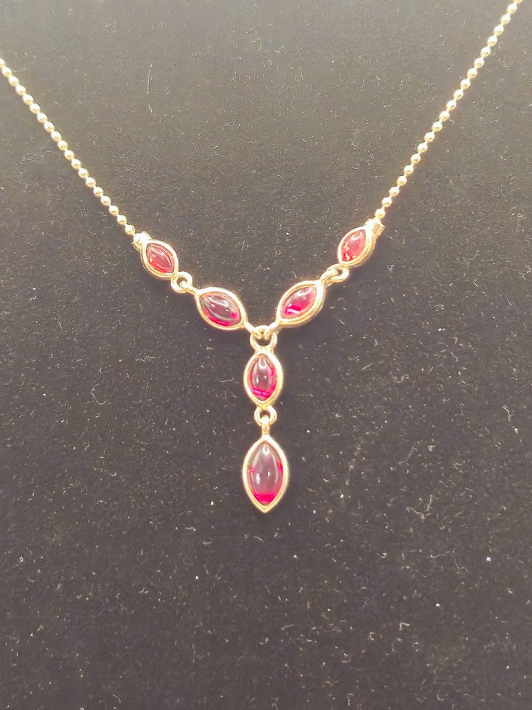 Vintage Liz Claiborne Signed Gold Tone Necklace with Red Marquise Cabochons