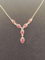 Vintage Liz Claiborne Signed Gold Tone Necklace with Red Marquise Cabochons