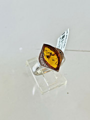 100% Genuine Baltic Natural Amber Silver Ring Size 7,0 Vintage Butterscotch 老琥珀