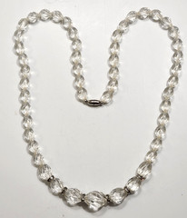 Vtg Graduated Glass Swirl Beads Rhinestone Spacers Silvertone Art Deco Beauty