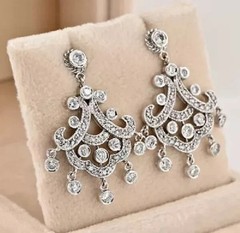 Beautiful Art Deco Style Round Lab Created Diamond 925 Silver Birthday Earrings