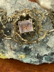 Antique Austro-Hungarian 800 Silver Filigree Amethyst Panel Bracelet – 38.56g 8”