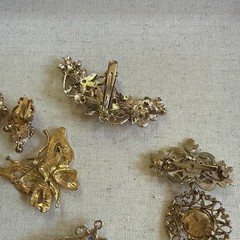 Vintage Style Jewelry Lot Gold Tone Brooch Earrings Charms Watch Mixed