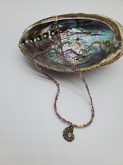 pave rosecut diamond pendant on lavender rutilated quartz necklace
