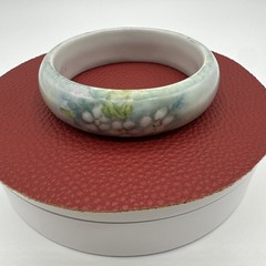 Vtg Floral Handpainted Porcelain Bracelet Cuff. Signed ISA. See pics.
