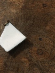 Enamel Copper Pendant Green Rectangular Shape Center W/ White Obverse Abstract