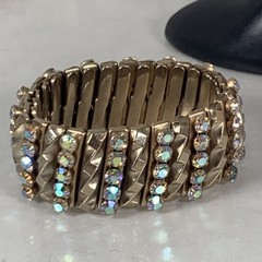 Vintage Goldtone 5 Row Aurora Borealis Rhinestone Bracelet Cuff Expandable