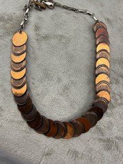 Vintage Copper Necklace Clip On Earrings Set Faux Coin 17”