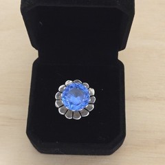 Vtg Large Sky Blue Faceted Topaz Flower Sterling 925 Ring Solitaire Mexico Sz 6
