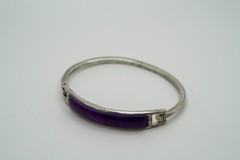 Vintage Alpaca Silver Purple Enamel Hinged Bangle 2.25″ Diameter JB14