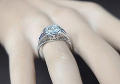 0.65ct Vintage filigree ring old mine cut Diamond belais 18k white gold