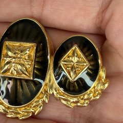 Monet Black Enamel and Gold Tone Three ovals bar Vintage Brooch Signed