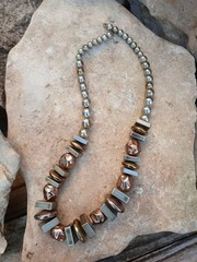 Vintage Necklace Faux Metal Chunky Geometric Statement Beaded 23″