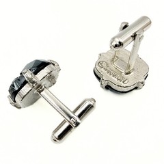 Swank Signed MCM Gray Glass Abstract Geometric Silver Plate Brutalist Cufflinks