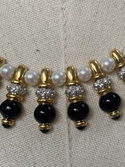EGYPTIAN REVIVAL BLACK & WHITE BEAD RHINESTONE COLLAR Bib Statement NECKLACE