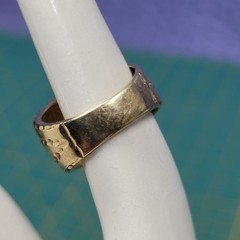 VTG 14k Solid Yellow Gold Star MCM Pattern Cut Wide Band Ring 5.9g Size 5.5