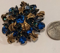 JULIANA DELIZZA ELSTER GOLDTONE SAPPHIRE BLUE RHINESTONE VENUS FLAMES SET