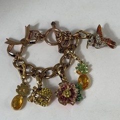 Vintage Juicy Couture Charm Bracelet Y2K Pave Rhinestones Bits Heart Flower