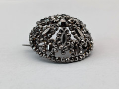 Antique Victorian Cut Steel Brooch 19th Century Pin Riveted Faceted Domed Round
