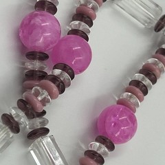 Vintage Art Deco Style Pink Purple Clear Plastic Bead Necklace 25 Inch