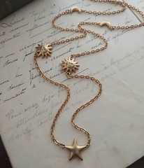 Vintage Gold Tone Moon Sun and Stars Necklace 42″
