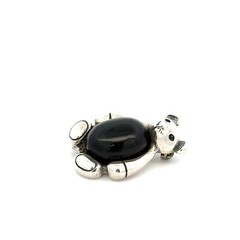 Sterling Silver Onyx Teddy Bear Pin (7/8 x 1 1/8 Inch)