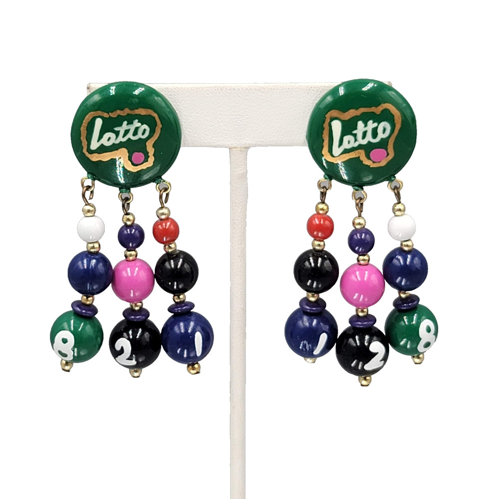 Vintage LOTTO Pierced Earrings Hand Painted Gold tone Dangle 2.5 in