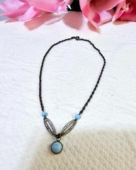 VTg Sterling Silver Choker Necklace w Blue turquoise 12in” tested- S24- READ