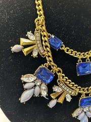 Art Deco Rhinestone Bib Necklace Adjustable length Blue Tones Statement Piece