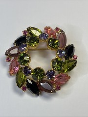 Vintage Wreath Brooch Fruit Salad Design D&E Juliana Multicolor Rhinestones