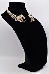 Statement Double Tiger Choker Necklace Rhinestone Crystal Gold Tone Chunky Bold